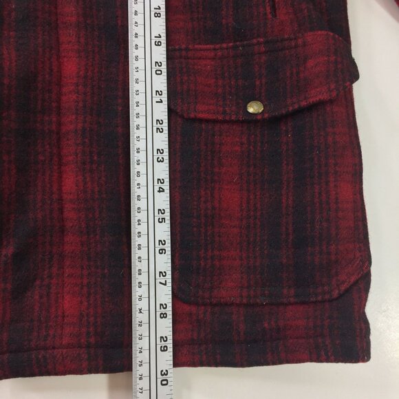 Vintage 1940s Mens Woolrich Mackinaw Red Black Plaid Jacket Hunting Wool Size 46 - Picture 15 of 15